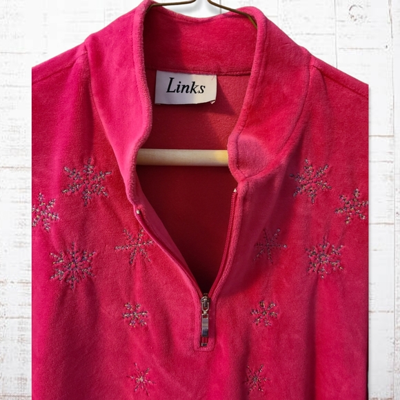 Hot Pink Velvety 2pc Set w/ Sparkly Snowflakes by Links - Picture 5 of 12